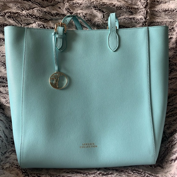 Versace Collection Light Blue Leather Tote Bag - Picture 1 of 15